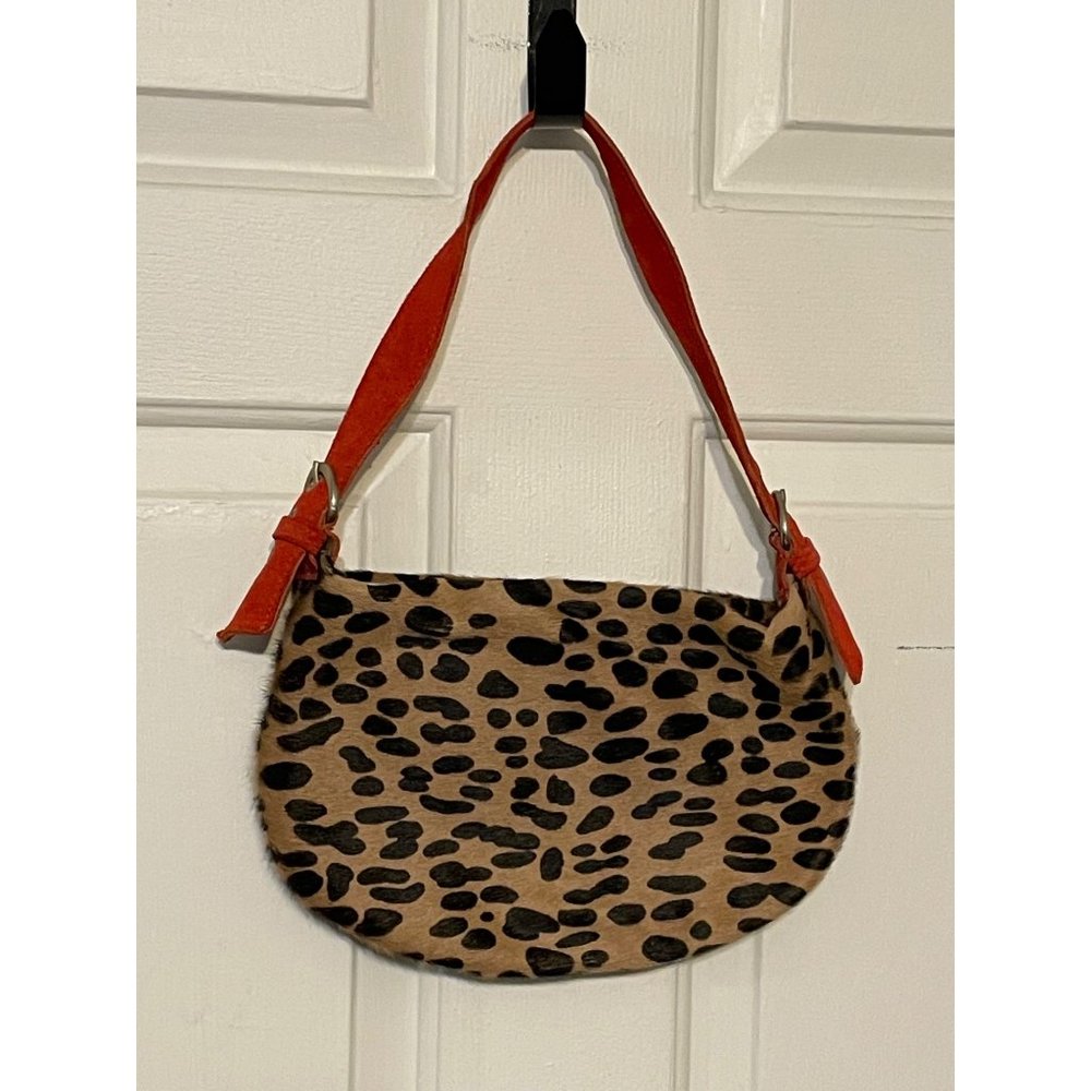 Cecconi Piero Womens Faux Fur Animal Print Red Leather Handbag #Q-4-6